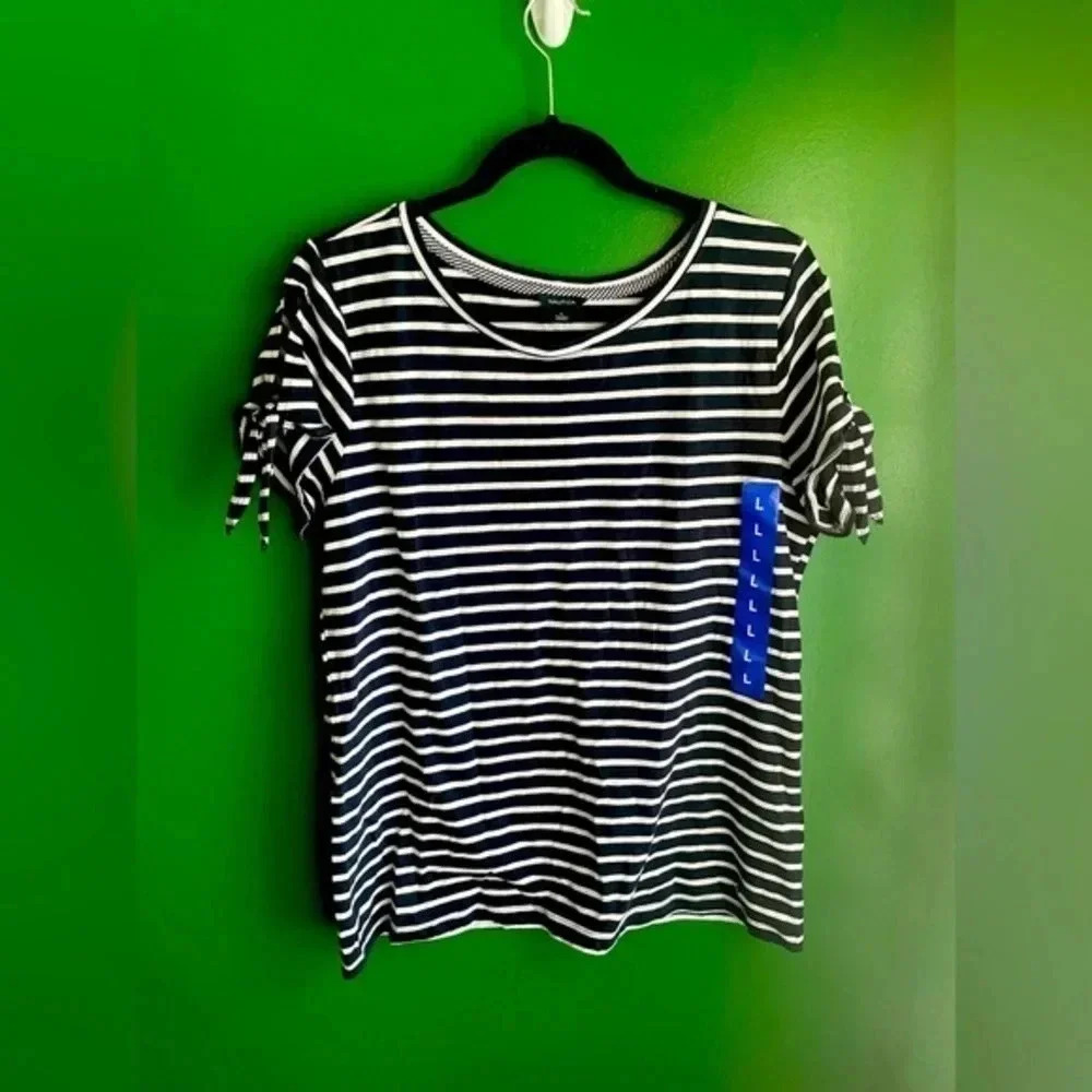 Nautica Bow Sleeve NWT Tee Shirt Tshirt Navy White Stripe‎ Size Large